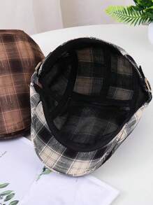 1st Heren Lente/Zomer Polyester Tweed Baret Hoed, Zonwerende Plaid Pet Voor Lente Herfst