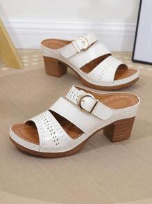 Sandale ultra-ușoare de mărime mare pentru femei de vară, noi, lucioase, cu cataramă metalică, cu linie de balansare, papuci cu toc înalt, ocazional, versatili, confortabili.