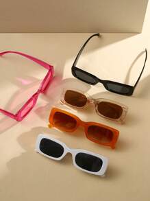 5 Pairs Vintage Rectangular Fashion Classic Decorative Glasses, Cute Retro Style, Suitable For Street, Travel, Fishing, Sports, Festival Outfits, Beach, Driving, Vacation, Outdoor Activities, Parties