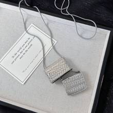 1pc Silver Mini Bag Necklace, High-End Luxury Necklace Accessory, Fashionable Long Knitted Chain Sweater Necklace - Necklace - View 5