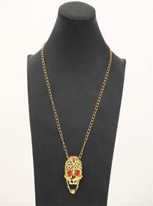 Modischer Schmuck für Herren und Damen, Totenkopf Halskette, vielseitiger Retro-Look, diamantbesetzter langkettiger Kreuz-Sweater, Zubehör für den Tag der Himmelfahrt Jesu