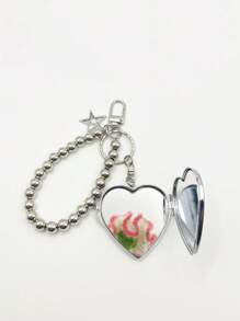 1 Pc Heart Shaped Mirror Keychain, Multifunctional Accessory For Handbag, Wallet, Backpack, Purse, Car, Travel, Makeup Mirror, Keyring, Suitable For Birthday, Mother's Day, Party Gifts, Fashion & Versatile - Silver - View 8