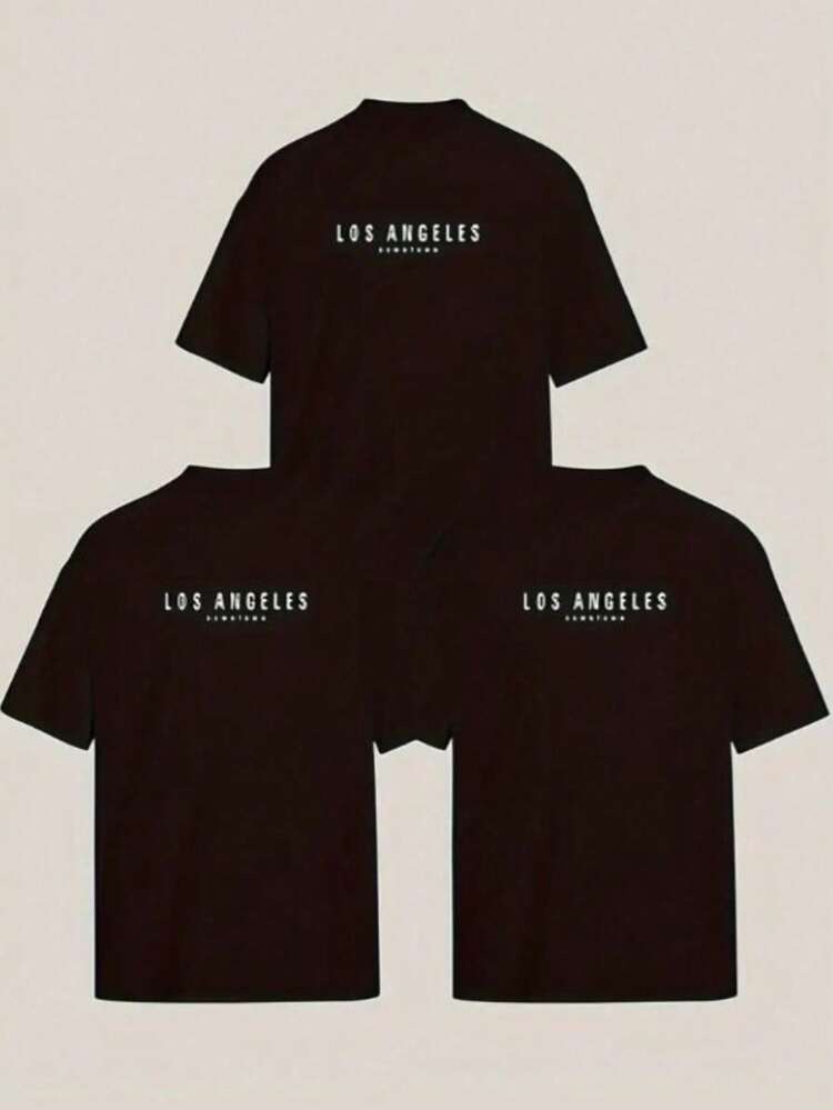 Kit 3 Men's T-Shirt LOS ANGELES Unisex Shirt Cotton Premium Blouse New Release - 黑色 - 查看 1