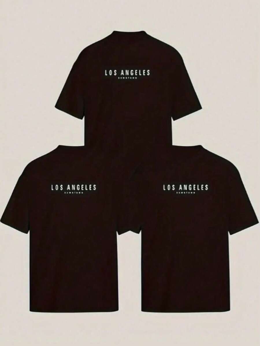 Kit 3 Camiseta Masculina LOS ANGELES Camisa Unissex Algodão Blusa Premium Lançamento - Preto - Visão 1