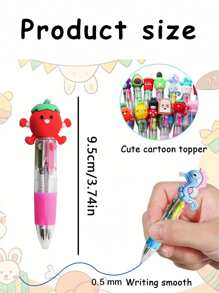 4 piezas Bolígrafos de punta retráctil en 4 colores con diseños de dibujos animados, bolígrafos multicolor portátiles para estudiantes, diarios, útiles escolares y de oficina, diseños lindos variados, útiles escolares, vuelta al cole - Multicolor - Ver 6