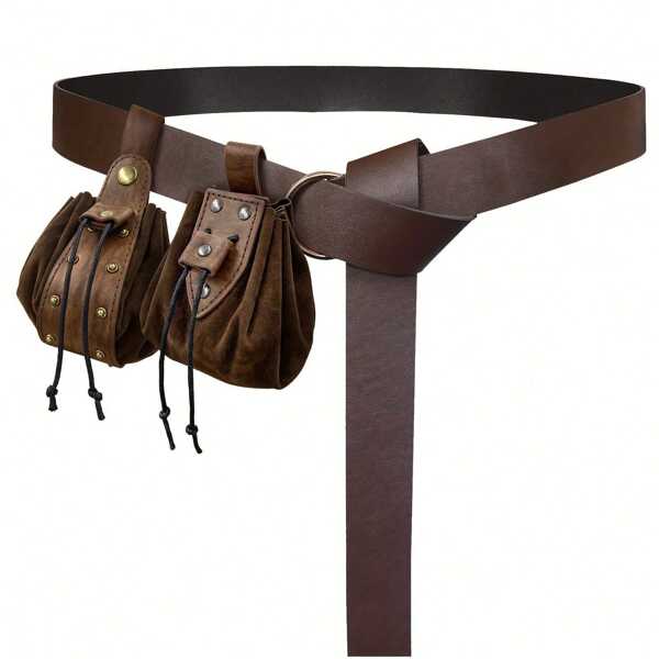 Conjunto de 2 Peças de cinto e carteira de Pu renascentista vintage com bolsa de cordão viking, adequado para LARP medieval