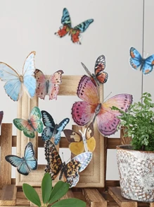 36 piezas Decoraciones de mariposas 3D realistas con alas de acuarela de colores, fáciles de colgar, aptas para decoración de bodas y fiestas, accesorios de ramos para el Día de la Madre, props para fotografía, decoraciones para fiestas en casa, regalos y decoraciones para el Día de la Madre, cumpleaños, graduación, despedida de soltera