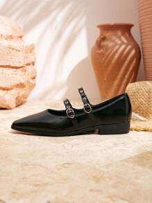 Xin Jing Shoes Zapatos planos para mujer con decoración de hebilla, zapatos planos casuales slip-on para el trabajo y uso diario - Negro - Ver 10