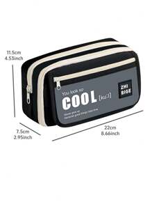 So Cool 铅笔盒笔袋翻盖前袋多网眼收纳袋适用于文具学校学生，返校礼物