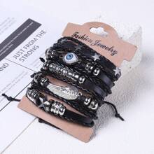 Conjunto de 5 peças de contas de caveira trançada e pulseira, estilo punk