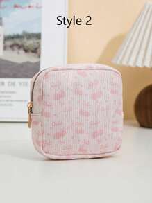 1 PC Fashion Full Printed Bow Printed Wick Sanitary Napkin Storage Bag Mini Cosmetic Bag, Multifunctional Sanitary Napkin Storage Bag Small Square Bag, Small Cosmetic Travel Bag Toiletries Storage Bag For Women/Girls, Cute Zipper Bag Coin Purse College Style Suitable For School, Work, Travel, Cosmetic Bag, Cosmetic Bag, Skin Care Bag, Toiletry Bag, Packaging Box, Travel Supplies - Multicolor - View 8