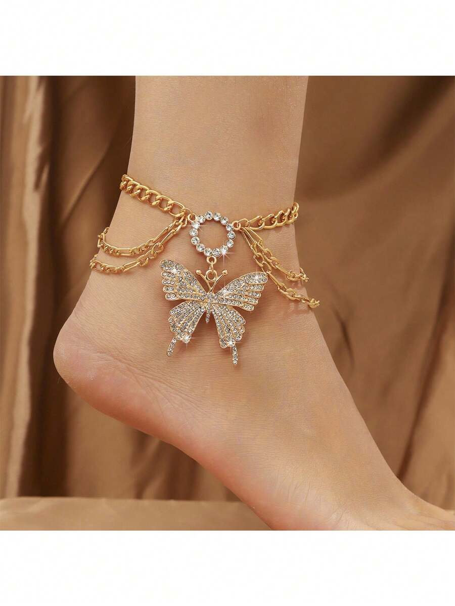 1pc Multi-Layer Big Butterfly Anklet, Punk Style Anklet For Women, Wedding Accessory