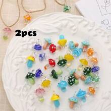 2pcs/Set Random Mori Style Colorful Handmade Glass Mushroom Pendant Decor Bead Set, Suitable For DIY Bracelets, Necklaces, Earrings, Phone Chains, Pendants & Jewelry Making - Multicolor - View 7