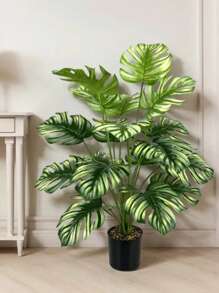1pc 18-Head Artificial Potted Plant With Large Turtle Back Leaves, Home Decor, Indoor/Outdoor Garden, Wedding Venue, Mother's Day, Easter Decoration
