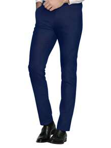 3 Pieces Men's Formal Business Suit Set Including Blazer, Vest, And Pants, Slim Fit Stretchy Solid Color, Work/Party Wear - Navy Blue - View 3