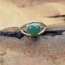 925 Sterling Silver And Brass Onyx Gemstone Jewelry Ring ~ December Month Birthstone ~ Natural Crystal Gemstone Ring ~ Gift For Valentine Day - 綠瑪瑙 - 查看 3