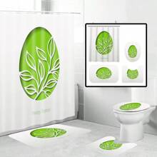 1/4pcs Colorful Rabbit, Egg, Happy Letter, Floral Print On Green Background, Easter Elements Waterproof Shower Curtain Set With 12 Hooks, Waterproof Polyester Fabric, Machine Washable, Rustproof Grommets Top, Unlined Woven Shower Curtain, Suitable For Bathroom Decor, Home Decor Bathroom Accessories