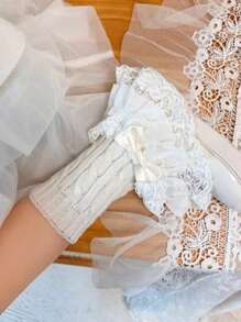 1 Pair Children's Lolita Style Lace Trim Bow Decor Braided Leg Warmers