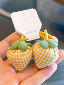 2 件儿童可爱草莓甜美发圈，小女孩格子草莓高马尾辫和发髻配饰，无卡包装 - 彩色 - 查看 9