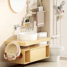 1pc Heart-Shaped Expandable Bathroom Shelf, Wall-Mounted Storage Rack Holder For Sink/Vanity/Kitchen/Balcony, No-Drill