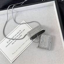 1pc Silver Mini Bag Necklace, High-End Luxury Necklace Accessory, Fashionable Long Knitted Chain Sweater Necklace - Necklace - View 7