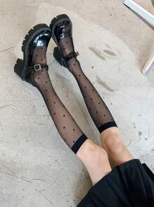 1/3 Pairs Women's Fashion Polka Dot Print Over The Calf Socks, Cozy - Multicolor - View 9