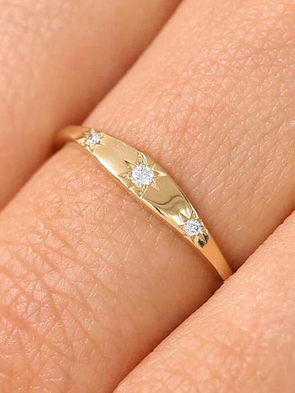 1 pièce Bijou de perles géométrique romantique, bague pour dames avec étoiles et lune en strass et zirconium, cadeau pour la Saint-Valentin, mariage, bijoux dorés