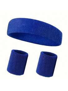3-Piece Solid Color Polyester Sports Wristband And Headband - Breathable All Season Polyester Knit, 2pcs Wrist Guard, 1pc Headband Sweat Band, Sweat Proof Portable, Suitable For Basketball, Badminton, Tennis, Baseball, Hiking Sports Accessories, Unisex