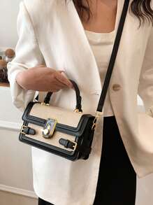 Spring New Lightweight Minimalist Fashion Small Square Handbag, PU Material, For Women - Black - View 3