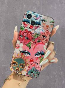 Abstract Sun Heart Liquid Silicone Mobile Phone Case Full-Body Protection Shockproof Anti-Fall TPU Soft Rubber Case - Multicolor - View 5