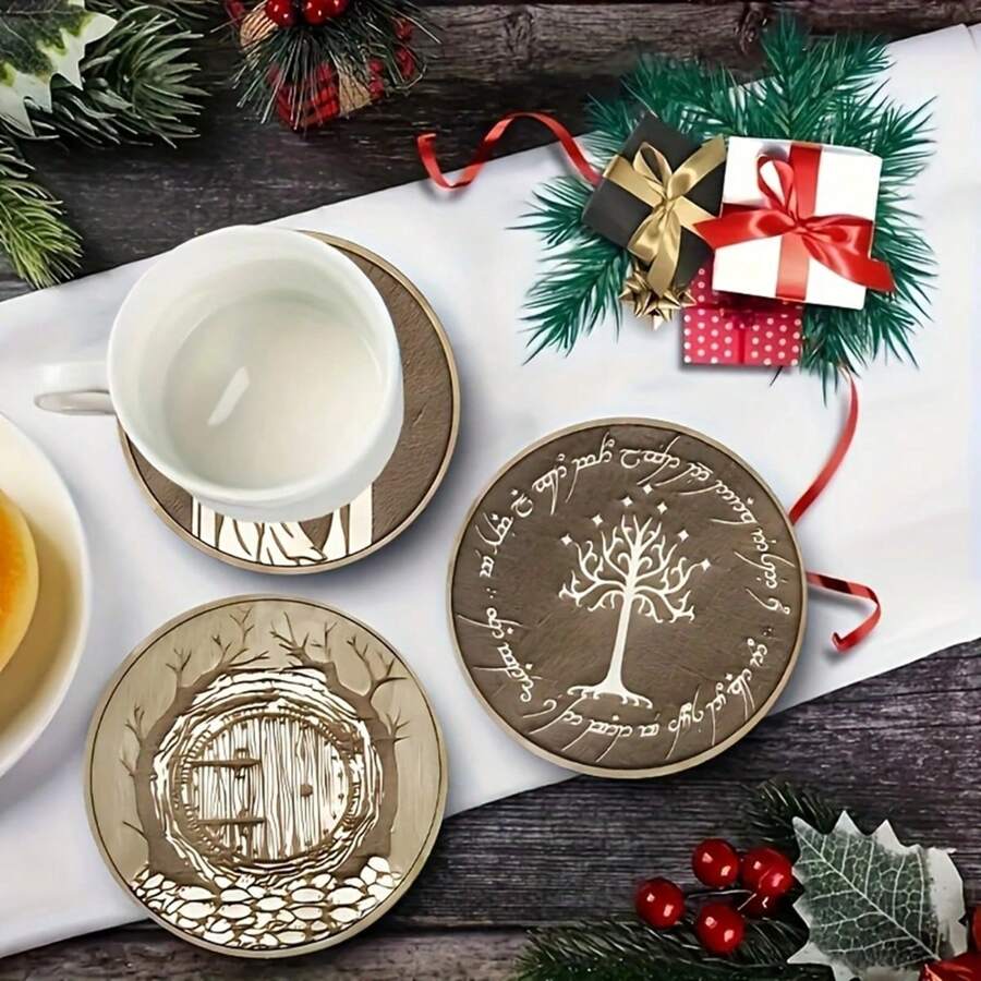 6 件/套圆形木盘采用耐热合成木材制成，是母亲节和情人节礼物的理想之选。这款防滑厨房配件套装适用于节日家居装饰和餐具，适合咖啡桌、公寓和酒吧，可容纳杯子和玻璃杯