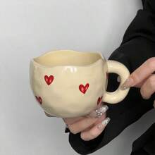 1 件创意心形陶瓷杯，高品质家用水杯，情侣杯，可爱办公室咖啡杯，返校