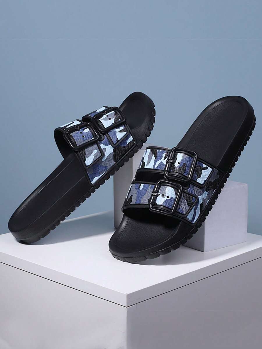 男士奢华迷彩和千鸟格印花拖鞋，时尚休闲学生防滑沙滩拖鞋