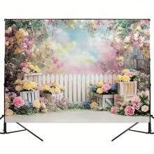 春季梦幻花园花卉派对背景 - 花卉抽象主题，涤纶面料横幅适合婚礼、生日派对等，无需电源