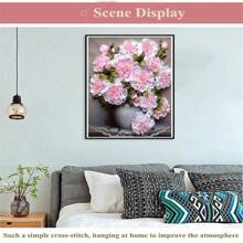 SNA Nuevo estilo 2025 Juego de bordado de punto de cruz con rosas rosas, kit de pintura decorativa para sala de estar con tela impresa 11CT, manualidades de bordado para decoración del hogar