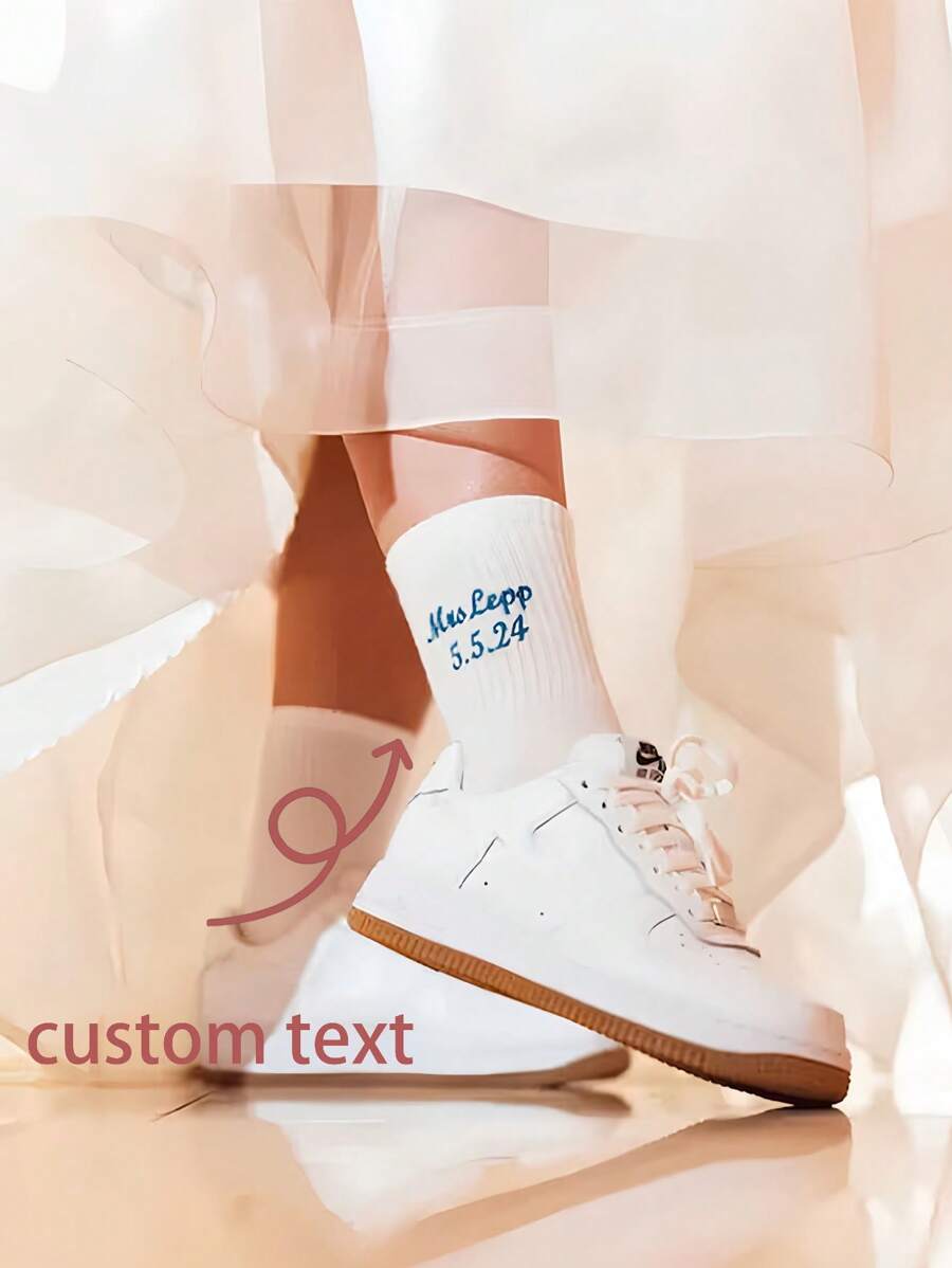 10/5/3 Pairs Custom Socks, Custom Sports Socks, Embroidered Text, Ribbed Design, Drawstring Design, Anti-Slip, Moisture Wicking, Breathable, Casual & Fashion Style, Crew Socks, Suitable For Home, Office, Outdoor, Everyday Wear, All Seasons, For Boy & Girl, Best Gift For Spring, Summer