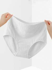 HANQIYA 4pcs Women Underwear, Skin-Friendly, Elegant Solid Color With Striped Design, Extended Gusset