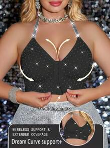 Biustonosz damski plus size z ozdobnymi kryształkami, miękki i wygodny