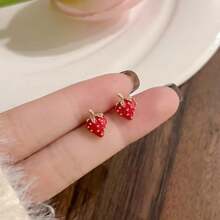 2 chiếc hoa tai đính đá hình quả dâu tây đơn giản dễ thương dành cho nữ làm quà tặng trang sức sinh nhật - Nhiều màu - Xem 8