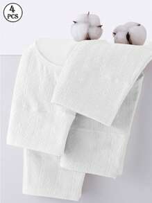 HANQIYA 4pcs Women Underwear, Skin-Friendly, Elegant Solid Color With Striped Design, Extended Gusset