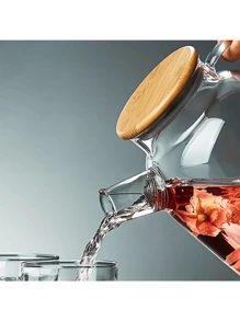 1pc High Capacity Thick Glass Teapot With Infuser - Heat Resistant, Suitable For Blooming Tea And Iced Drinks, Ideal Choice For Home Use