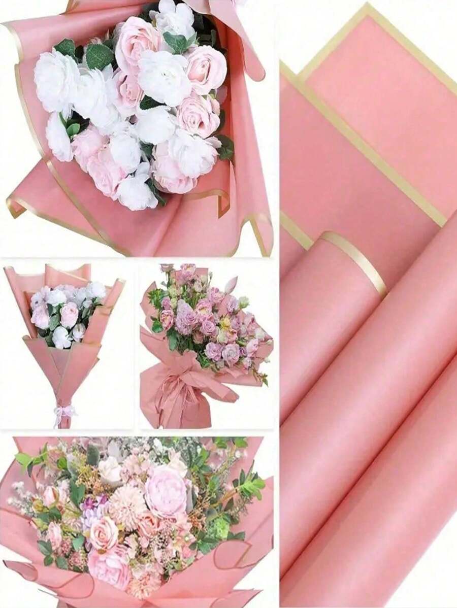 Papel de regalo floral de lujo - Plegado plano, impermeable, de doble cara, adornado con elegantes bordes de oro rosa - Vibrante rosa, negro y blanco, exquisito patrón de ramo floral, perfecto para bodas, cumpleaños, floristerías, manualidades DIY, fiestas de invierno y envoltura de regalos.
