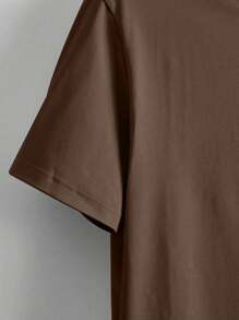Men's Crew Neck Short Sleeve Casual T-Shirt, Solid Color Minimalist Fashion, Spring/Summer Daily Wear - Coffee Brown - View 5