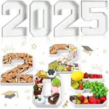 1 件白色字母和数字形状托盘，可装水果、糖果、巧克力、糕点。非常适合毕业典礼、生日、家庭聚会、新娘送礼会、氛围装饰、手工制作、圣诞节