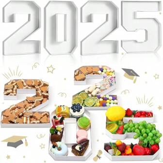 1 件白色字母和数字形状托盘，可装水果、糖果、巧克力、糕点。非常适合毕业典礼、生日、家庭聚会、新娘送礼会、氛围装饰、手工制作、圣诞节