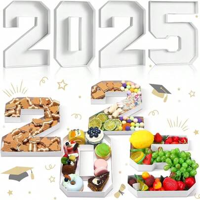 1 件白色字母和数字形状托盘，可装水果、糖果、巧克力、糕点。非常适合毕业典礼、生日、家庭聚会、新娘送礼会、氛围装饰、手工制作、圣诞节