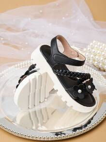 百搭花卉编织女童沙滩凉鞋，夏季