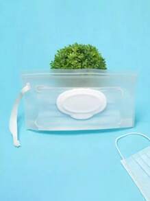 1pc EVA Portable Wet Wipes Bag, Semi-Transparent Travel Tissue Box, Lightweight Outdoor Mask Packaging, Zipper Closure, Family Essentials, White, Sewing Storage