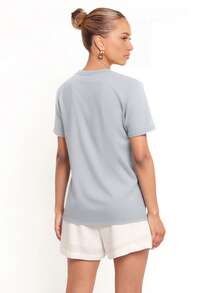 Cocktail Glass & SPRITZ CLUB Lettering Graphic Casual Fit Vintage Short Sleeve T-Shirt Vacation For Women Summer Tops In Light Gray - Light Grey - View 2