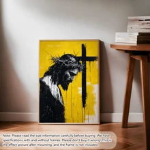 1pc Vintage Silhouette Of Jesus Christ With Crown Of Thorns Wall Arts, Yellow And Black Religion Posters, Framed Canvas Prints, College Dorm Apartment Decor, Gifts For Wall Decoration In Hotel And Home, For Living Room, Bedroom, Bathroom And Office Birthday Graduation